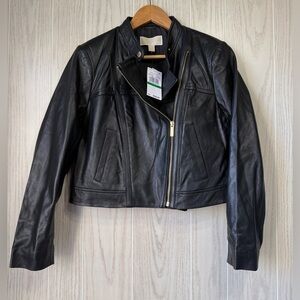 Michael Kors Black Leather Moto Jacket P/L NWT $250 MSRP